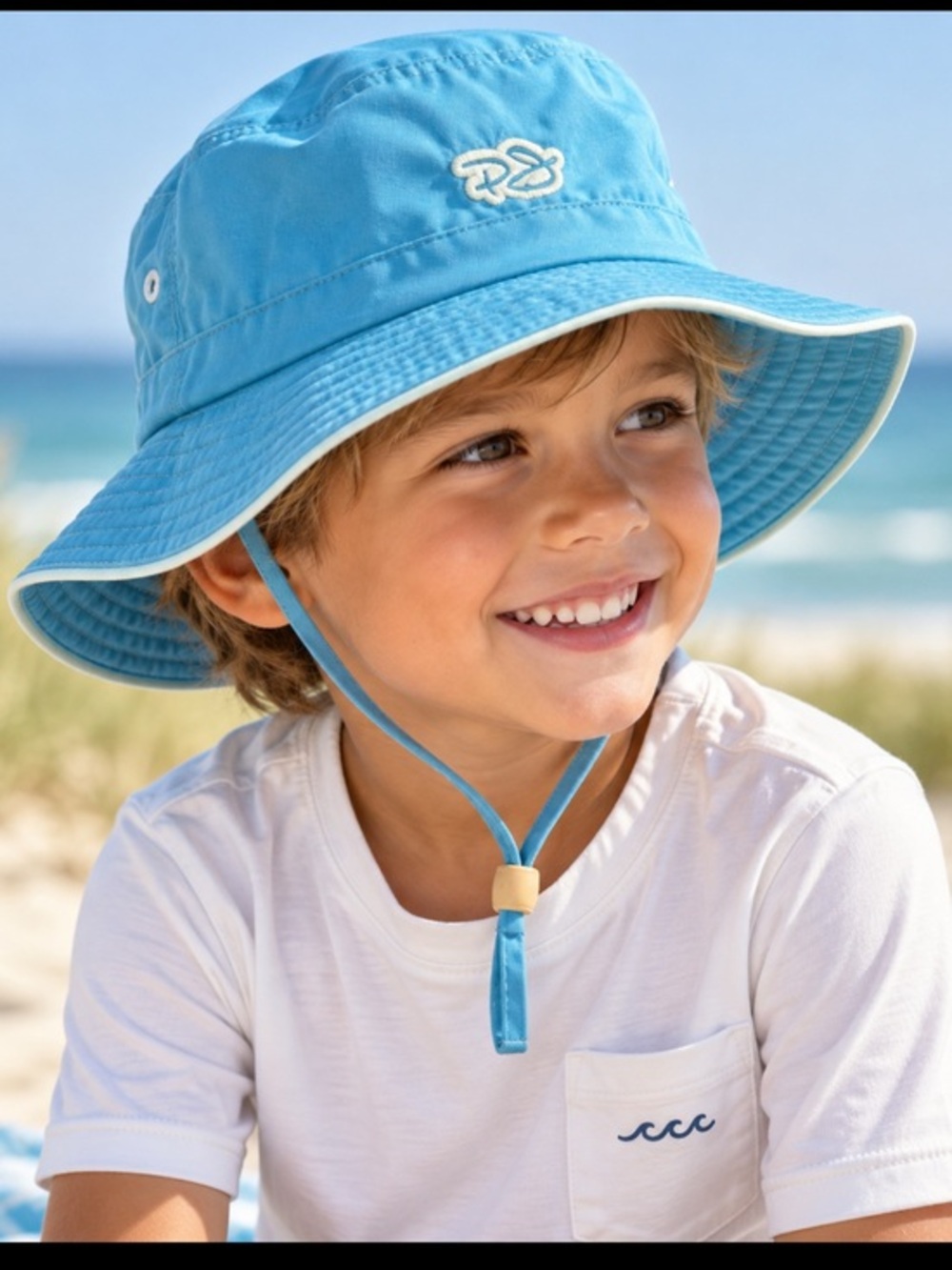 Panama Jack Kids NEW Blue Sun Hat Bucket Hat UPF 50+ Adjustable Chin Strap